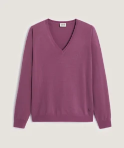 Clearance Rodier Pull col V en laine mérinos violet parme clair
