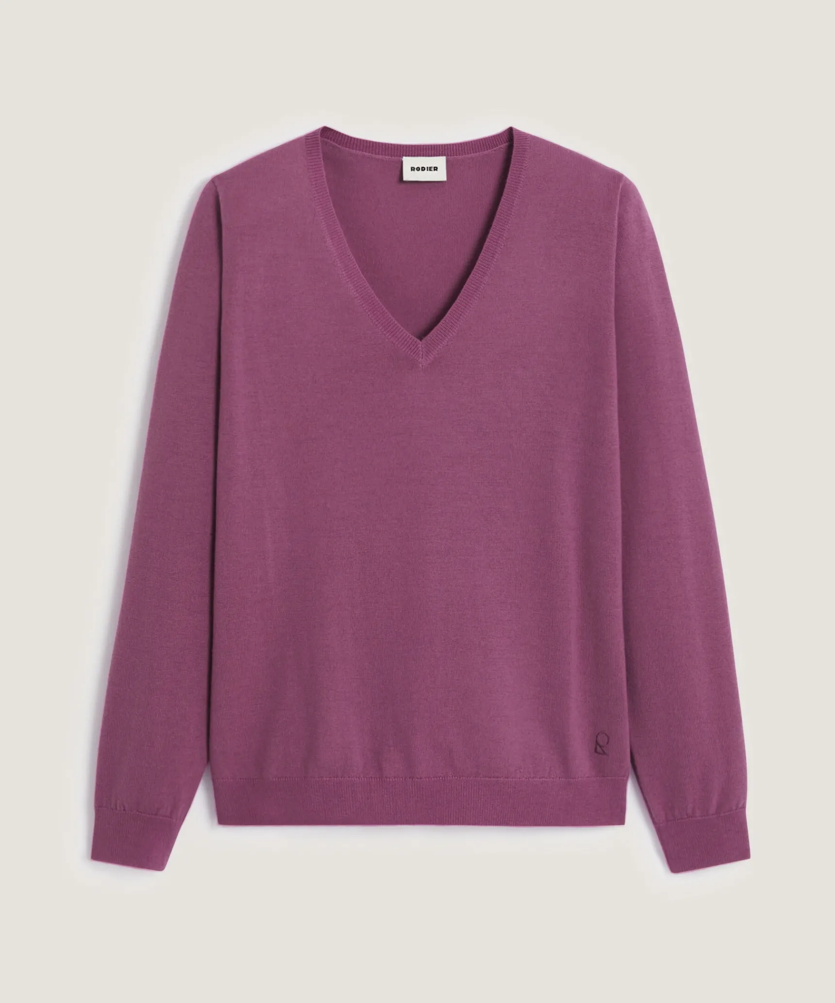 Clearance Rodier Pull col V en laine mérinos violet parme clair