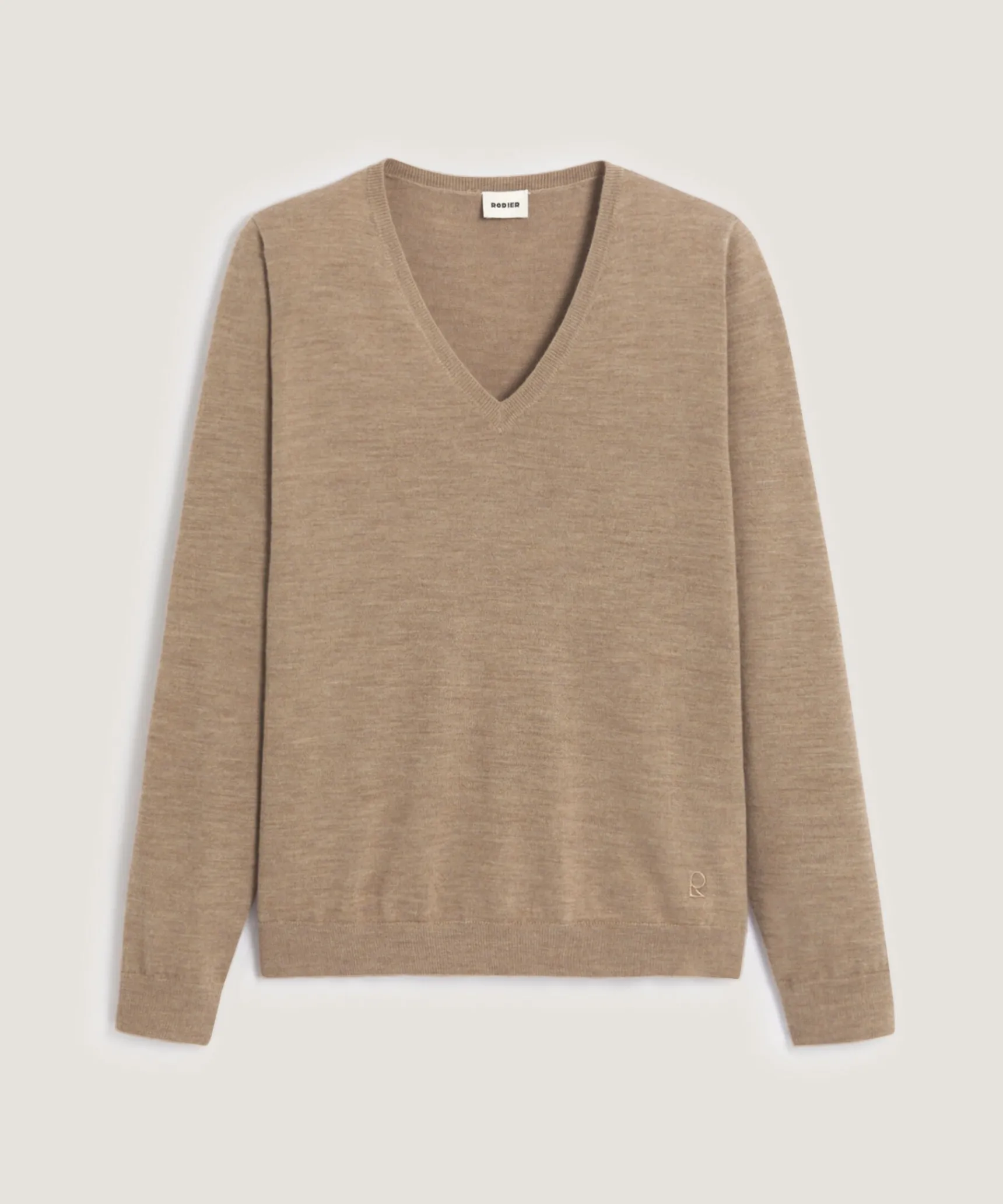 Rodier Pull col V en laine mérinos beige