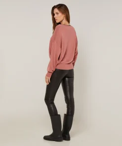 Outlet Rodier Pull col V en maille fine bois de rose