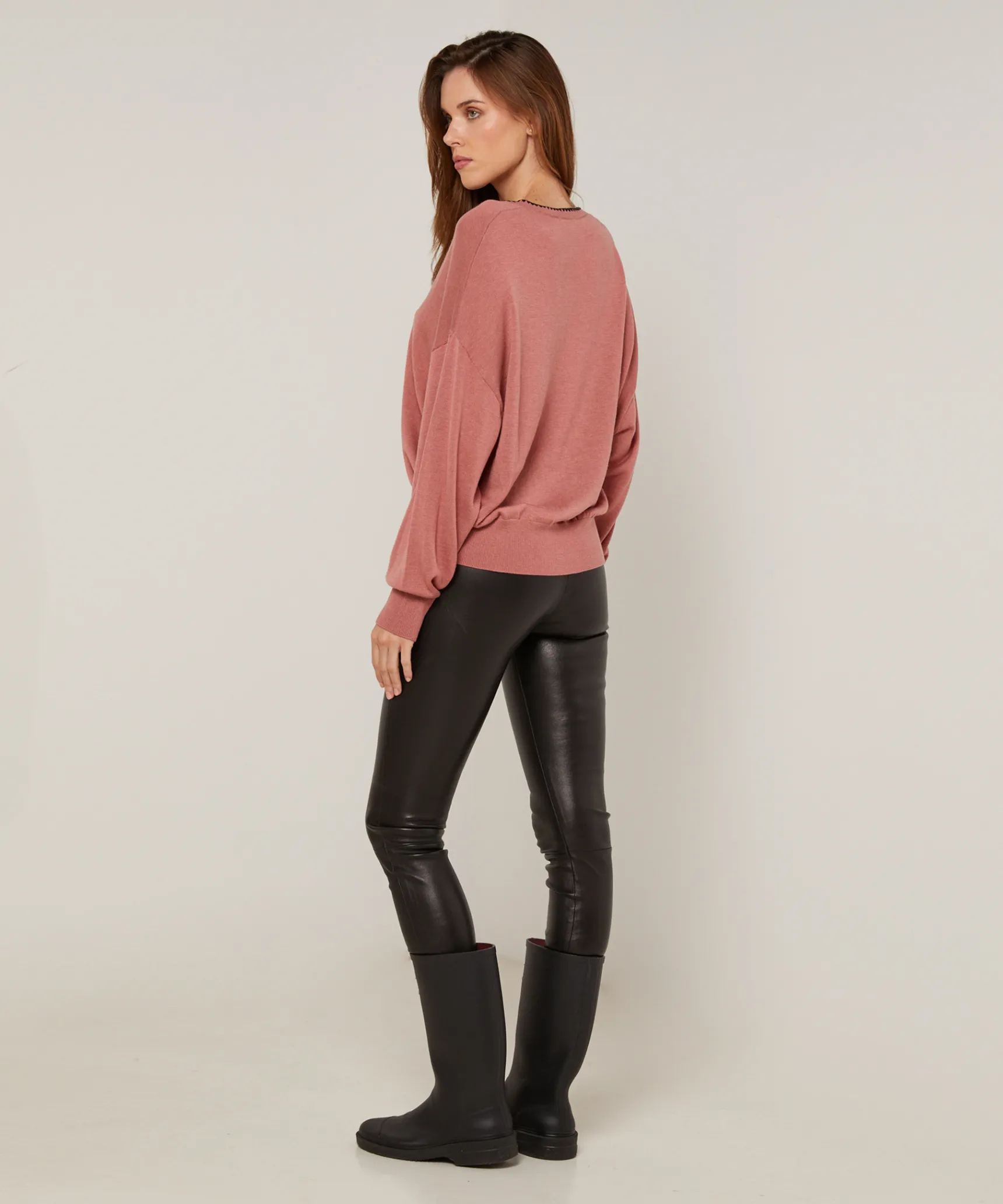 Outlet Rodier Pull col V en maille fine bois de rose