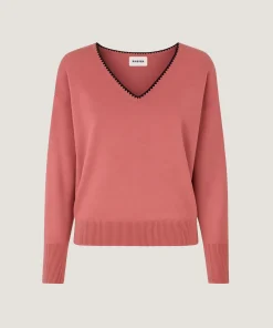 Outlet Rodier Pull col V en maille fine bois de rose