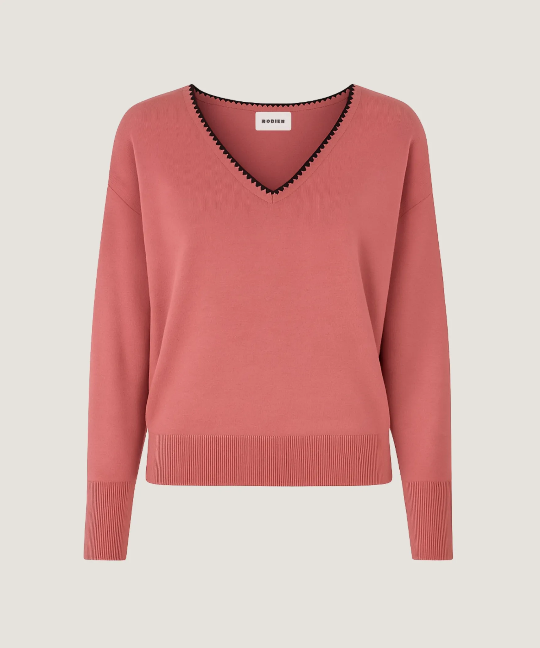 Outlet Rodier Pull col V en maille fine bois de rose