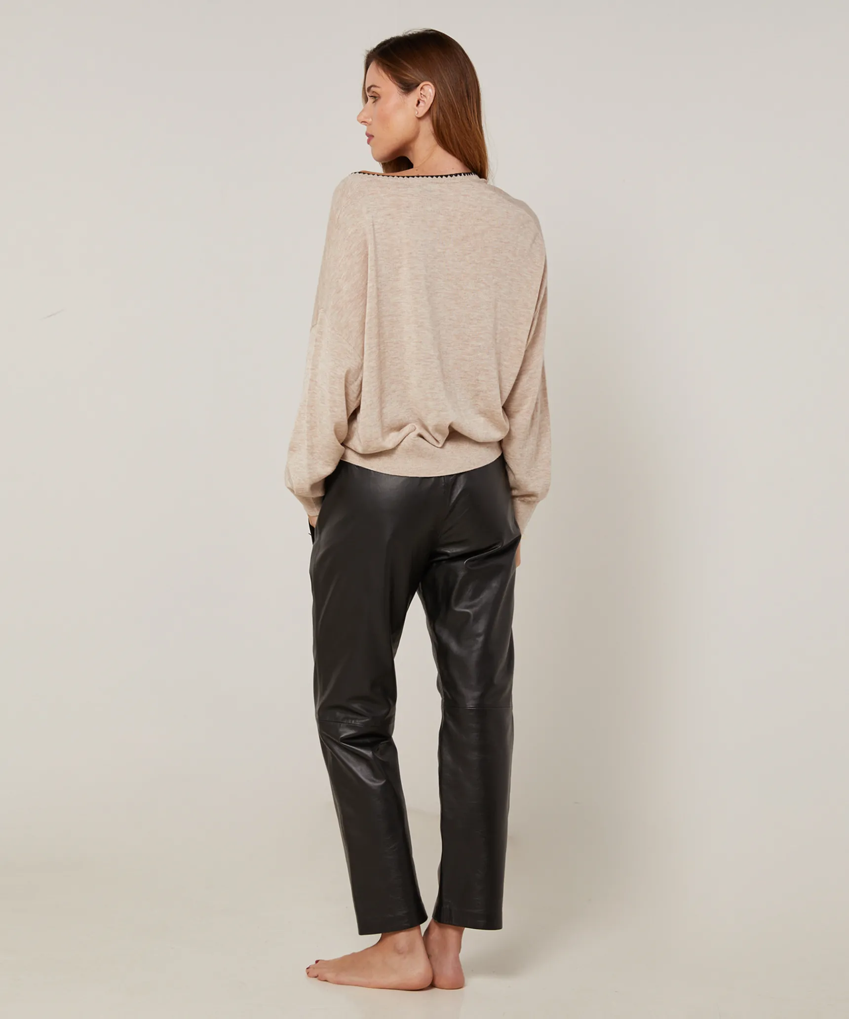 Online Rodier Pull col V en maille fine beige