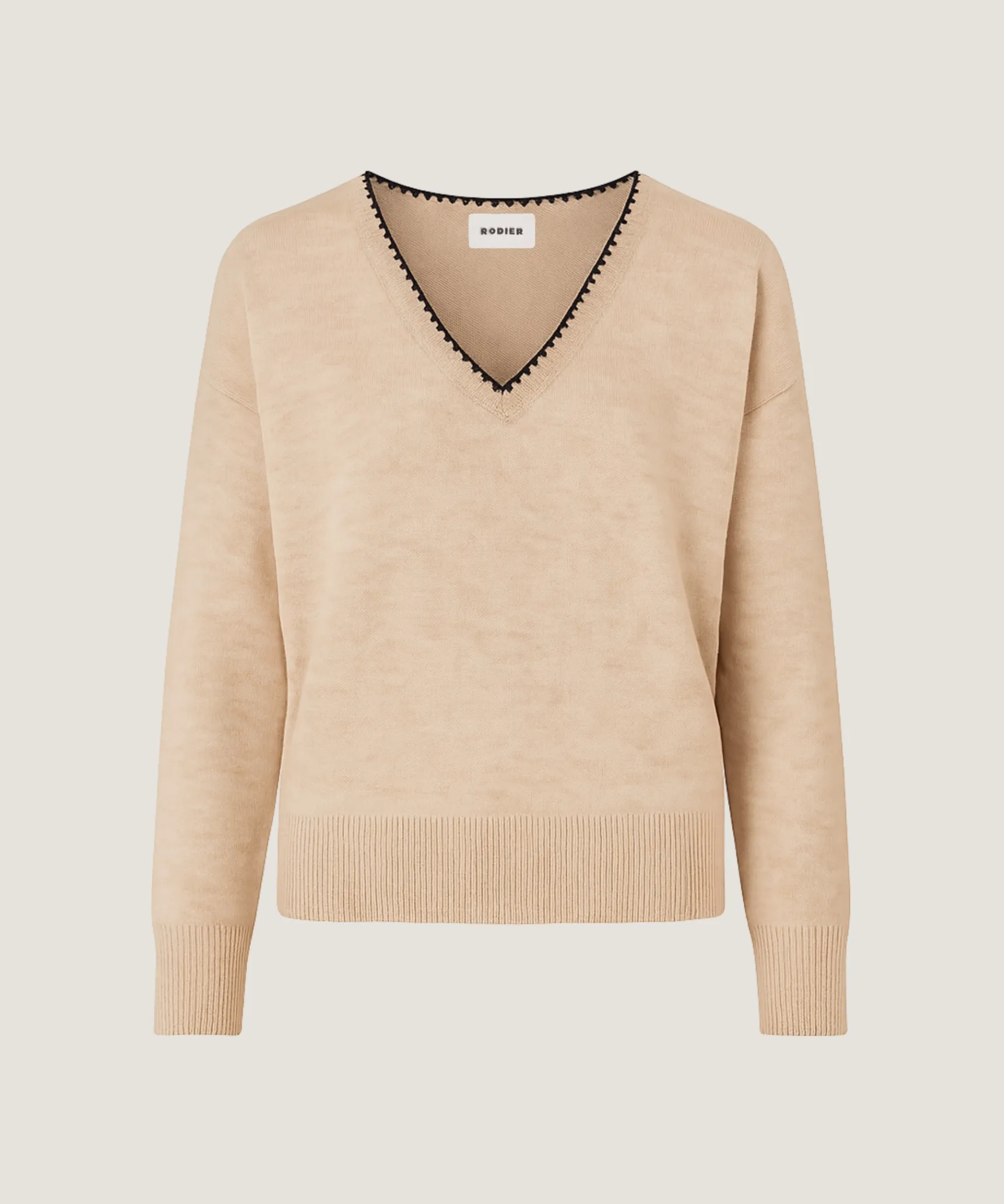 Online Rodier Pull col V en maille fine beige