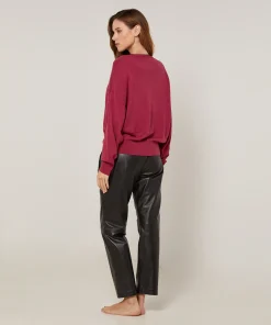 Clearance Rodier Pull col V en maille fine rouge grenat
