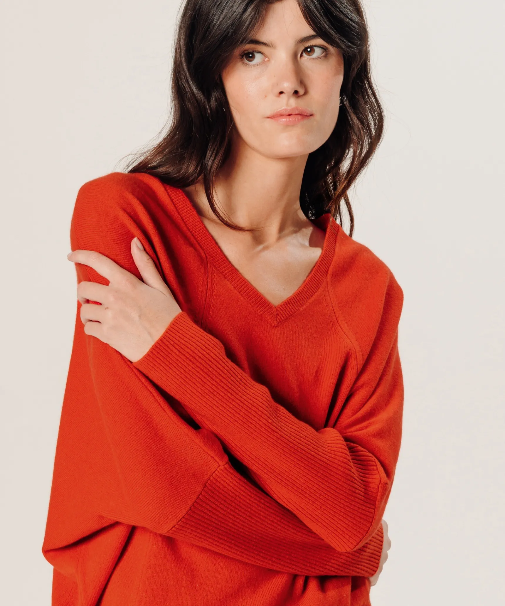 Hot Rodier Pull col V oversize en cachemire orange
