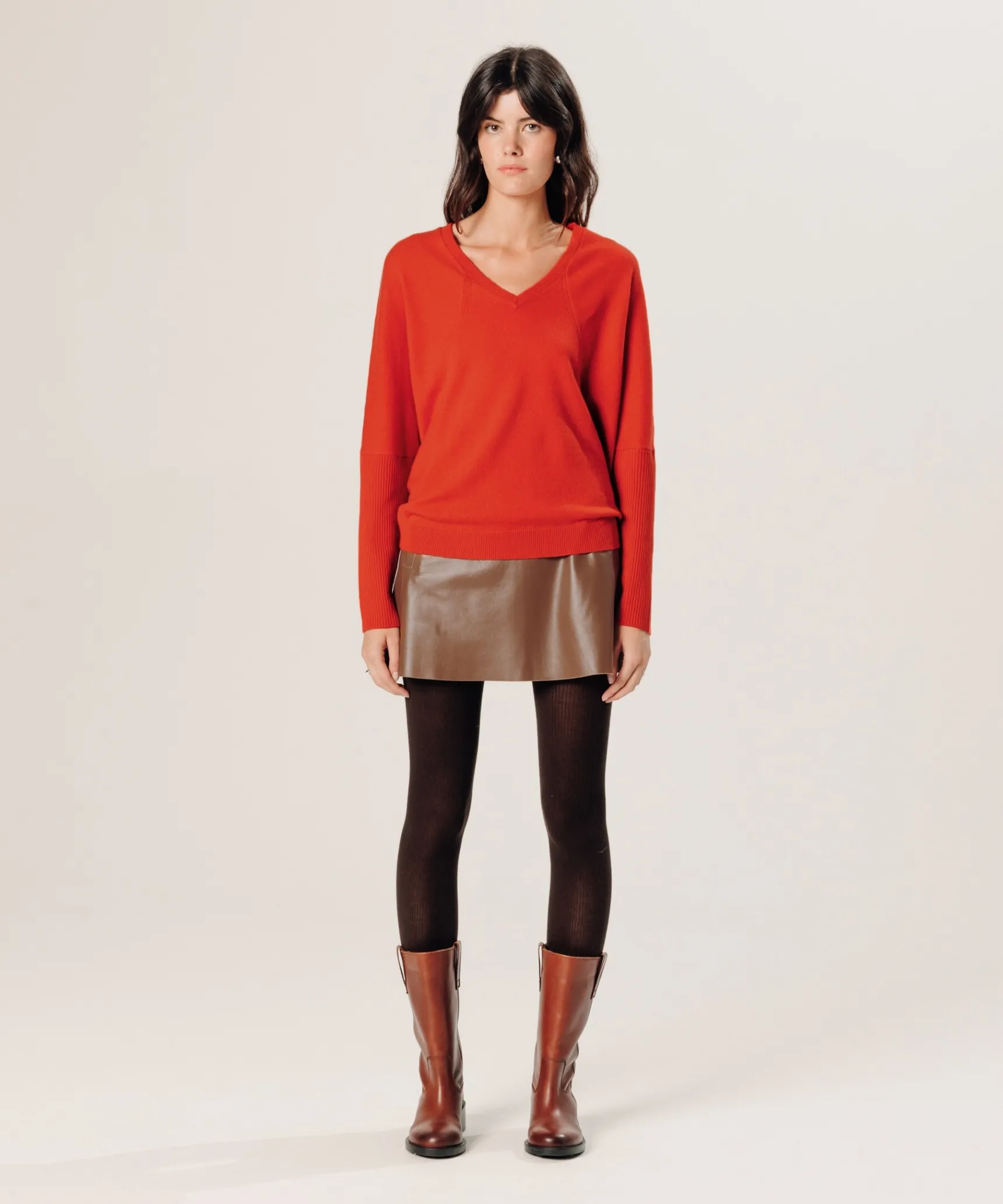 Hot Rodier Pull col V oversize en cachemire orange