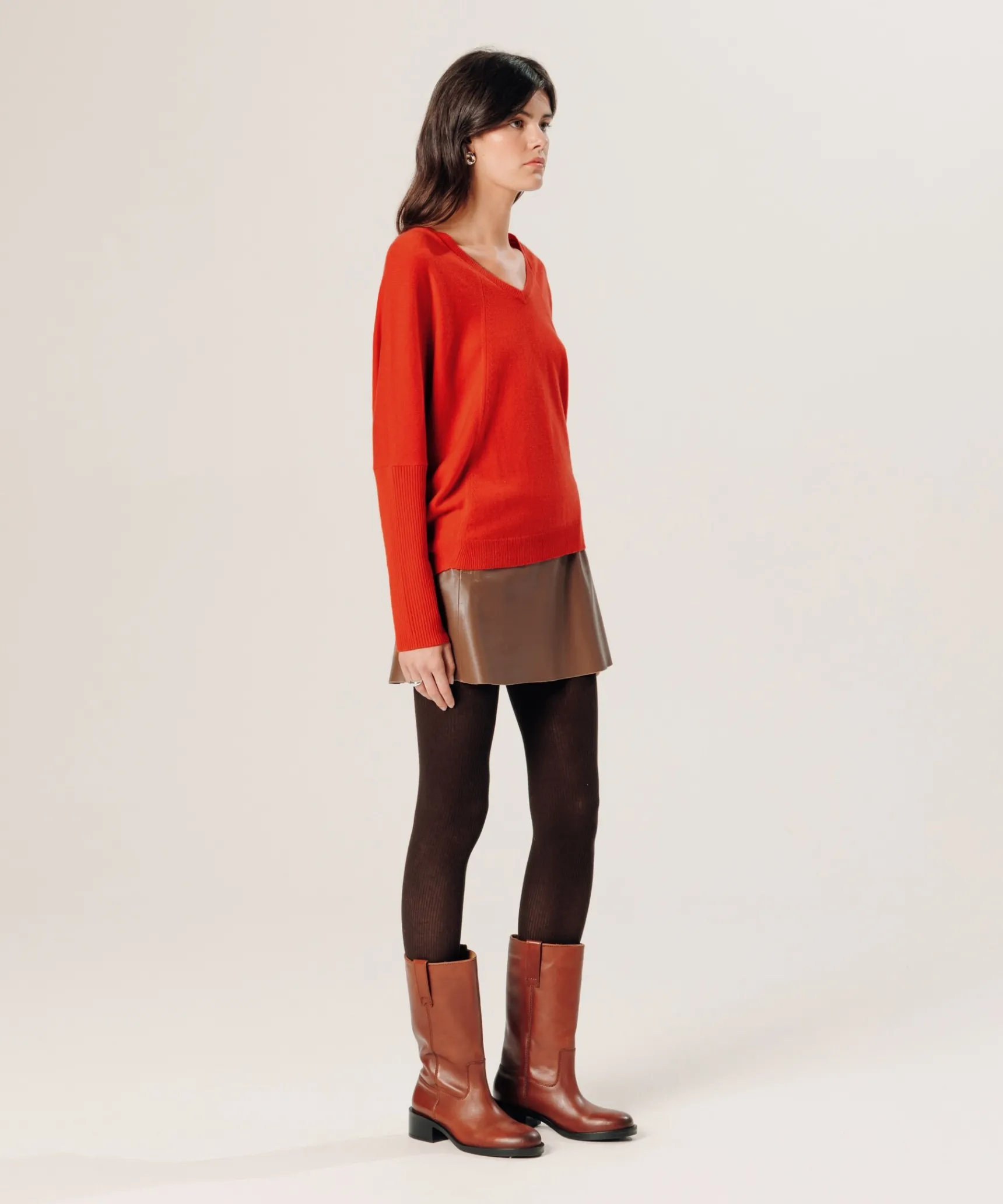 Hot Rodier Pull col V oversize en cachemire orange