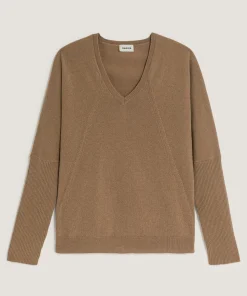 Hot Rodier Pull col V oversize en cachemire marron camel