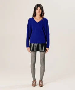 Outlet Rodier Pull col V oversize en cachemire bleu outremer