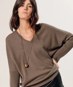 Clearance Rodier Pull col V oversize en cachemire marron havane