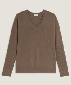 Clearance Rodier Pull col V oversize en cachemire marron havane