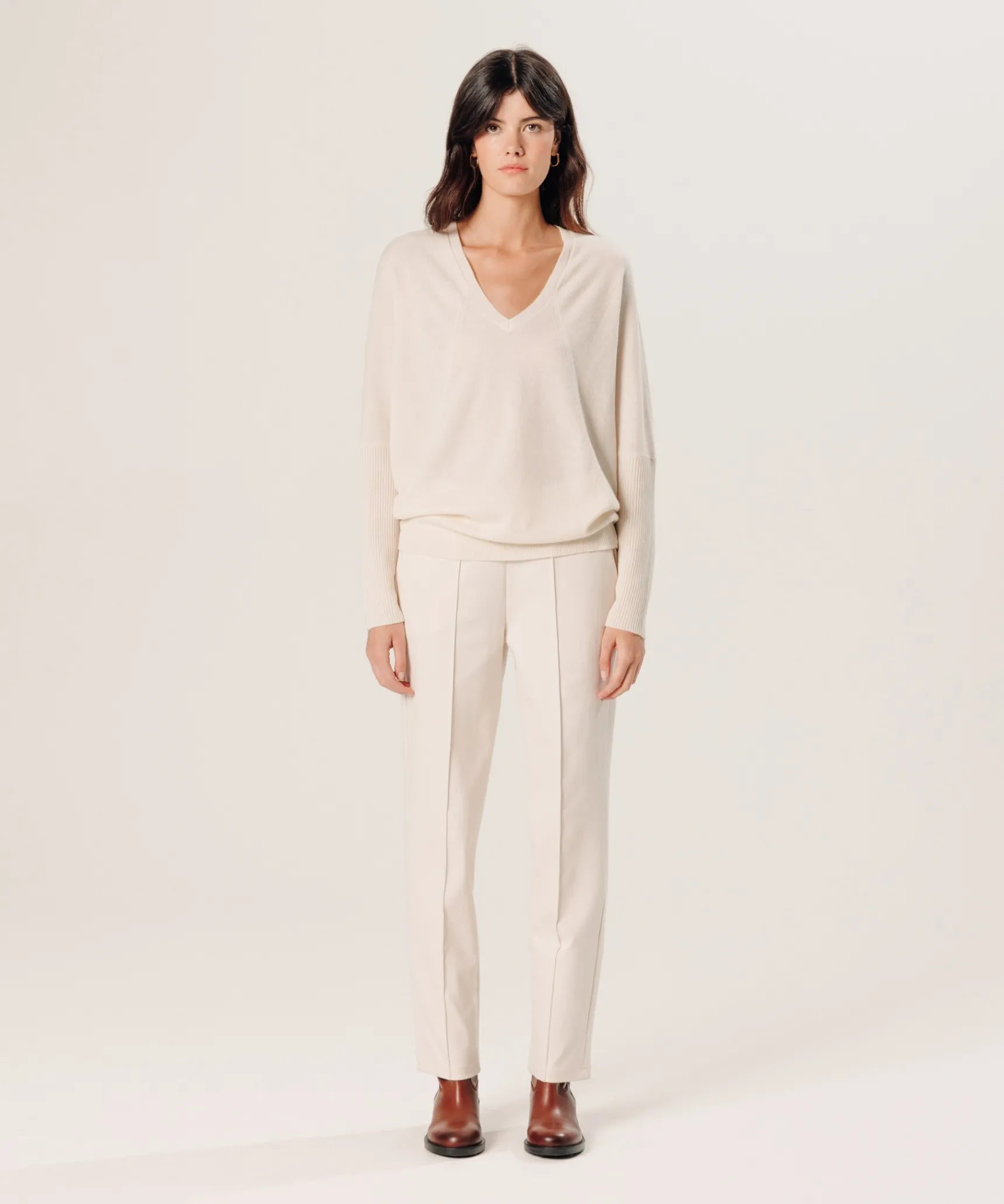 Online Rodier Pull col V oversize en cachemire blanc écru