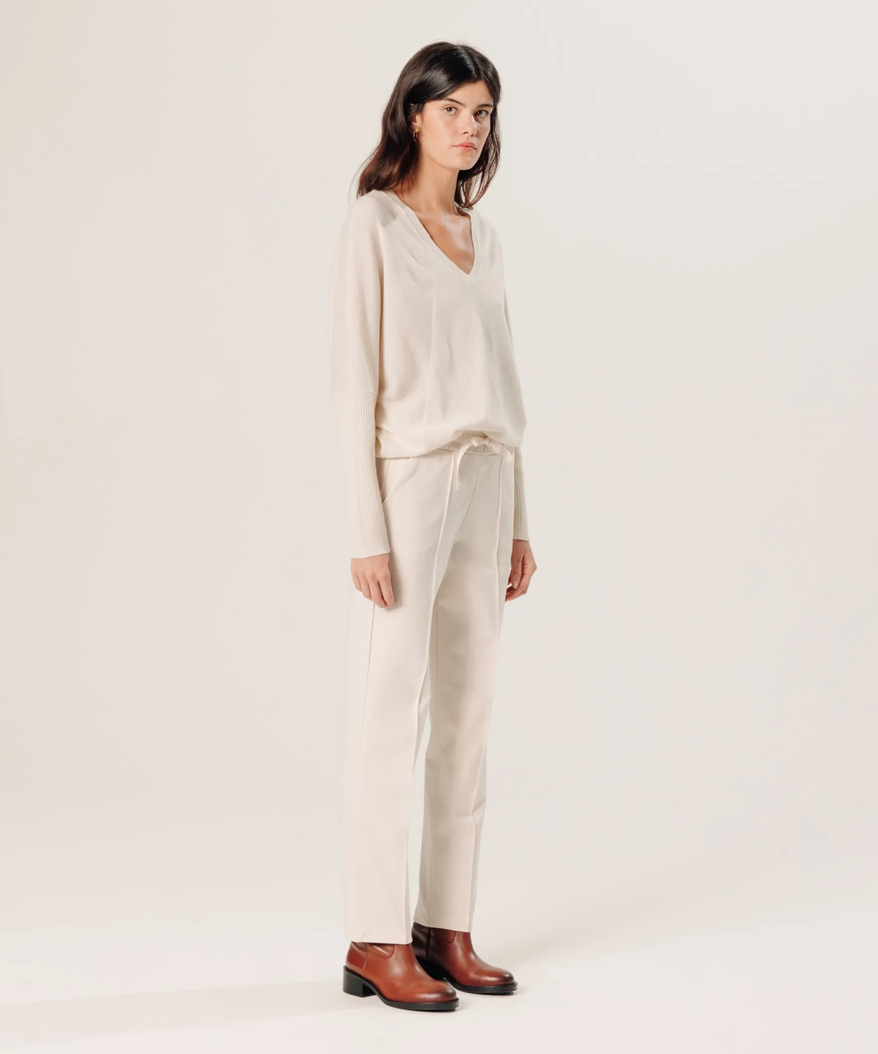 Online Rodier Pull col V oversize en cachemire blanc écru