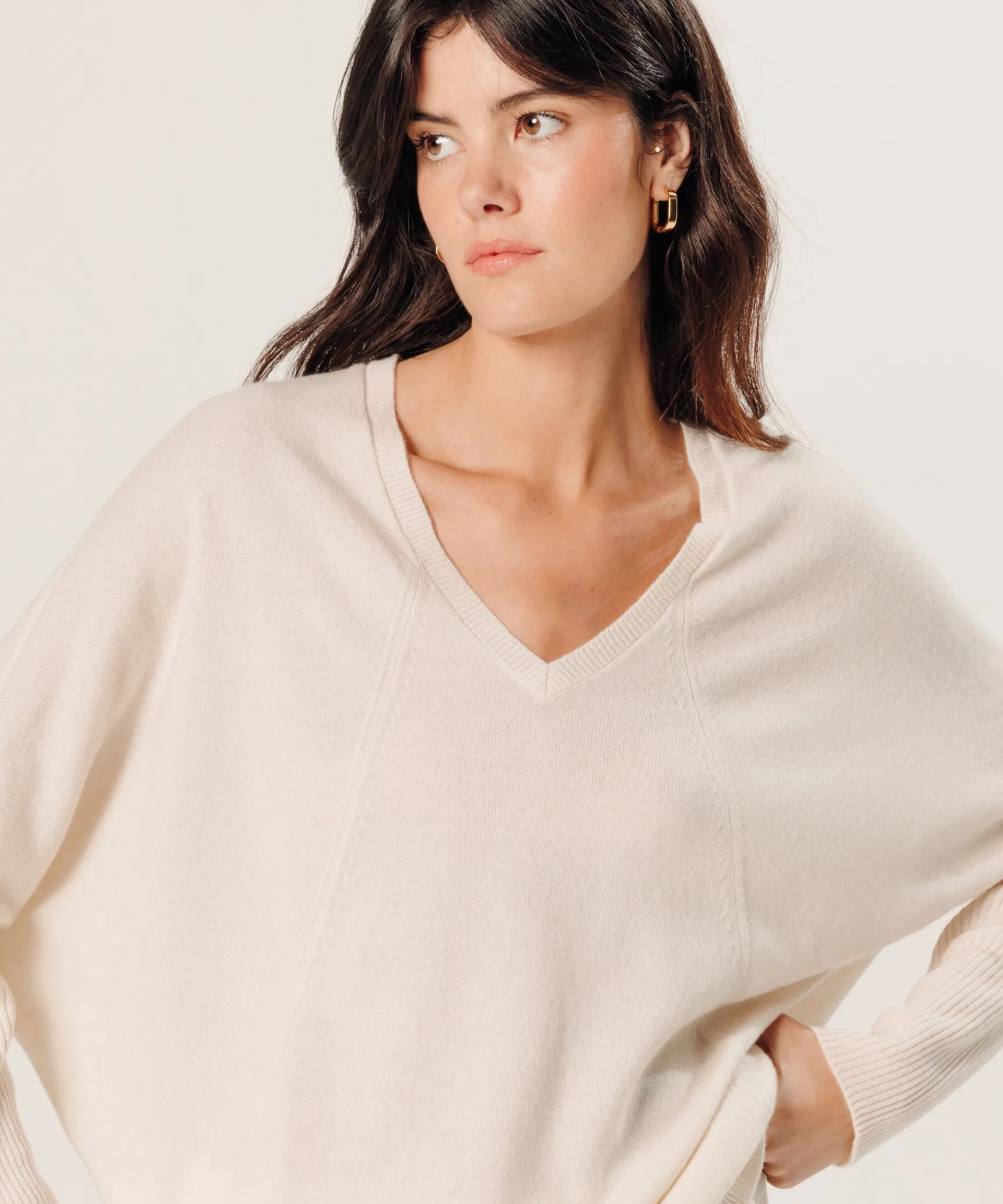 Online Rodier Pull col V oversize en cachemire blanc écru