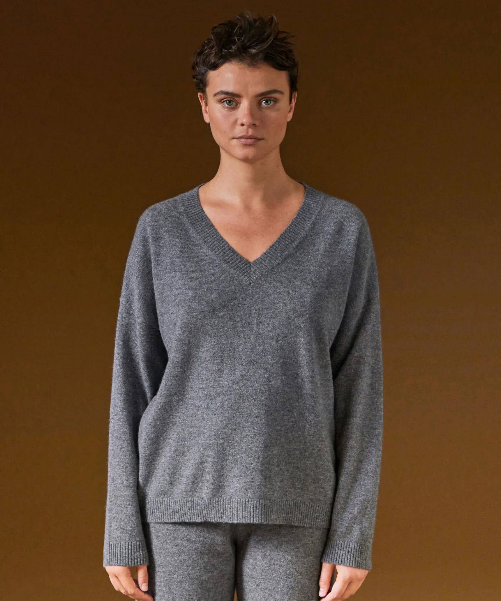 Sale Rodier Pull col V oversize en cachemire gris moyen
