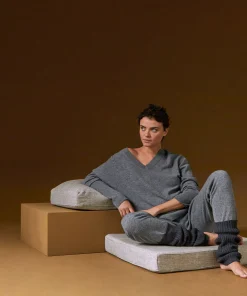 Sale Rodier Pull col V oversize en cachemire gris moyen
