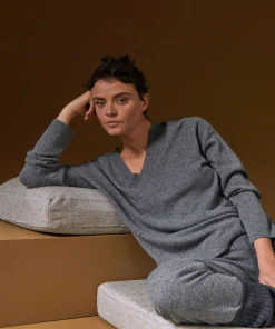 Sale Rodier Pull col V oversize en cachemire gris moyen
