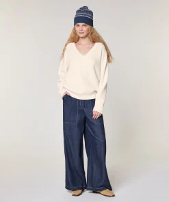New Rodier Pull col V point fantaisie blanc écru