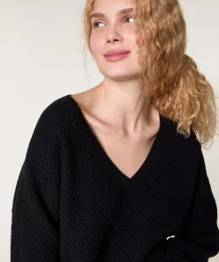 Rodier Pull col V point fantaisie noir