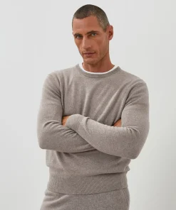 Outlet Rodier Pull homme col rond cachemire beige foncé