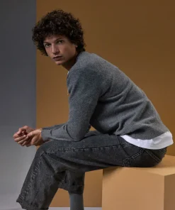 Outlet Rodier Pull homme col rond cachemire gris moyen