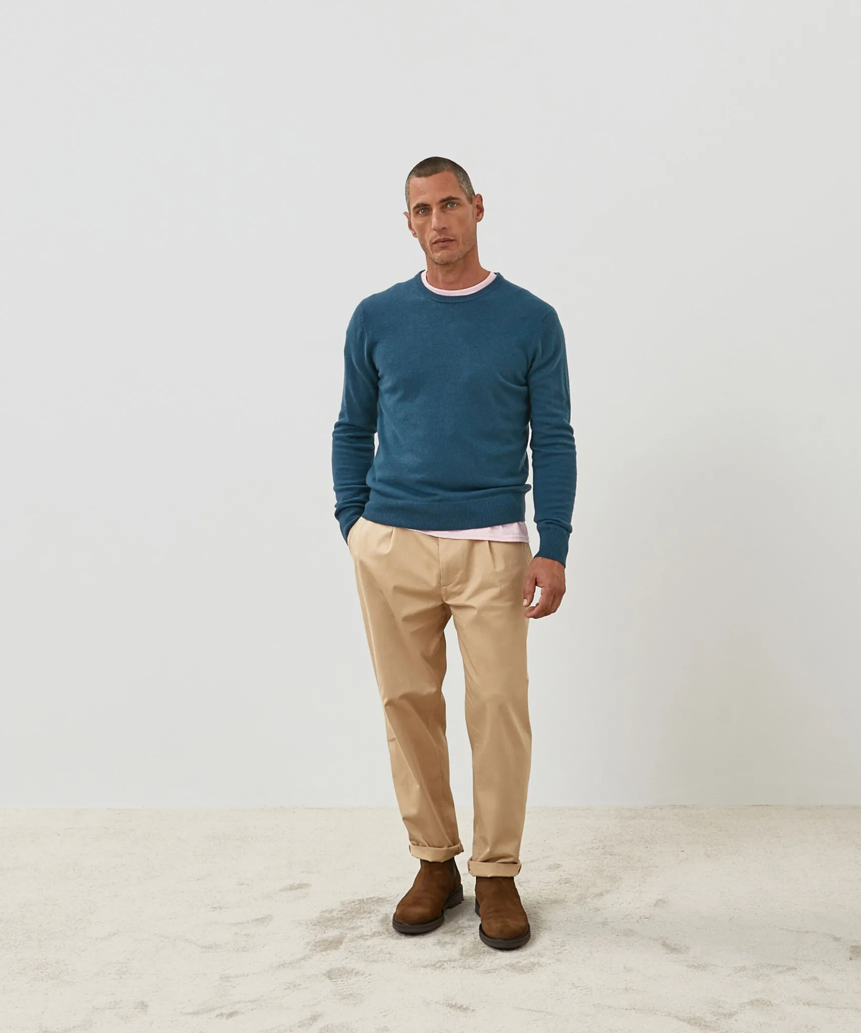 New Rodier Pull homme col rond cachemire bleu azur