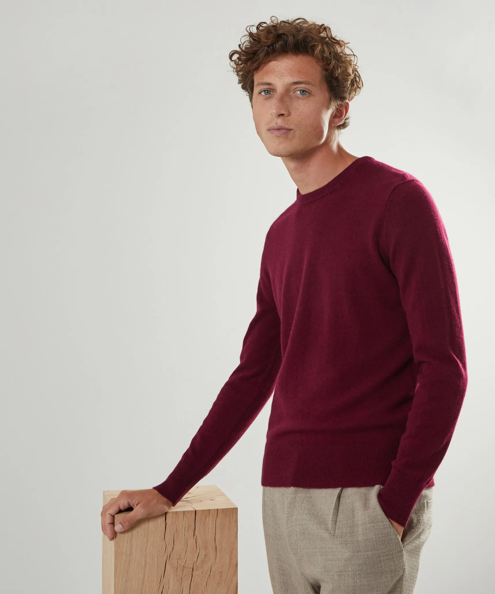 Sale Rodier Pull homme col rond en cachemire 2 fils bordeaux