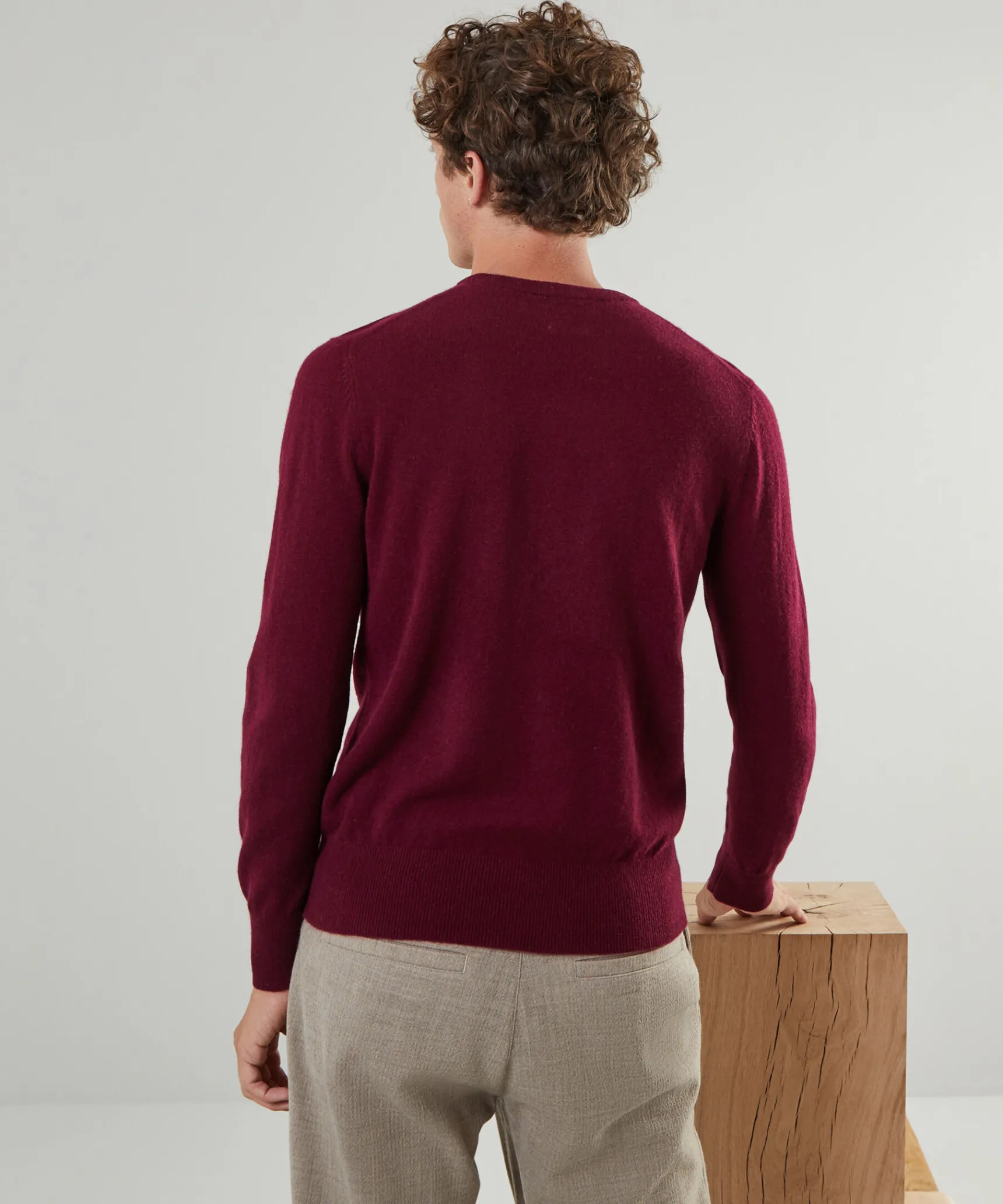 Sale Rodier Pull homme col rond en cachemire 2 fils bordeaux