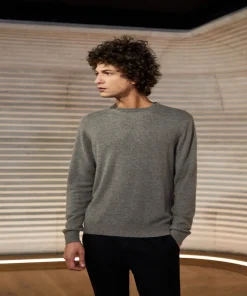 Outlet Rodier Pull homme col rond en cachemire 2 fils taupe