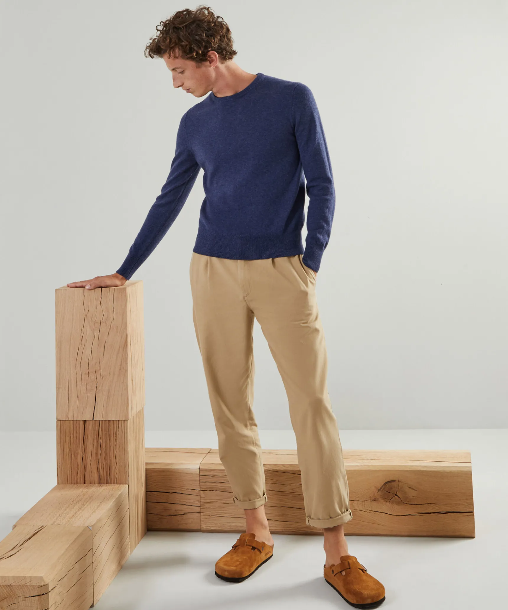 Discount Rodier Pull homme col rond en cachemire 2 fils denim