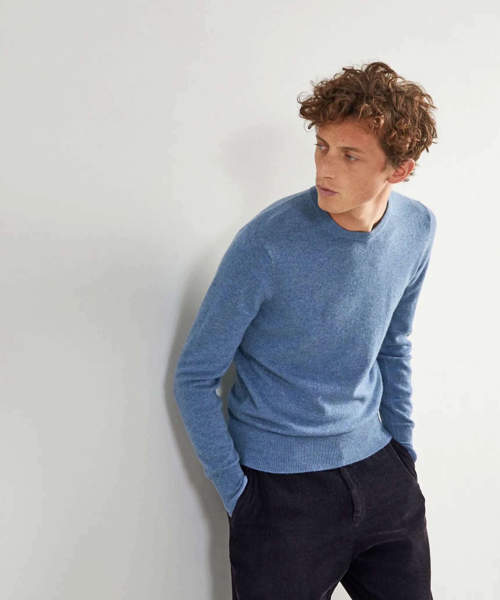 Sale Rodier Pull homme col rond en cachemire 2 fils bleu