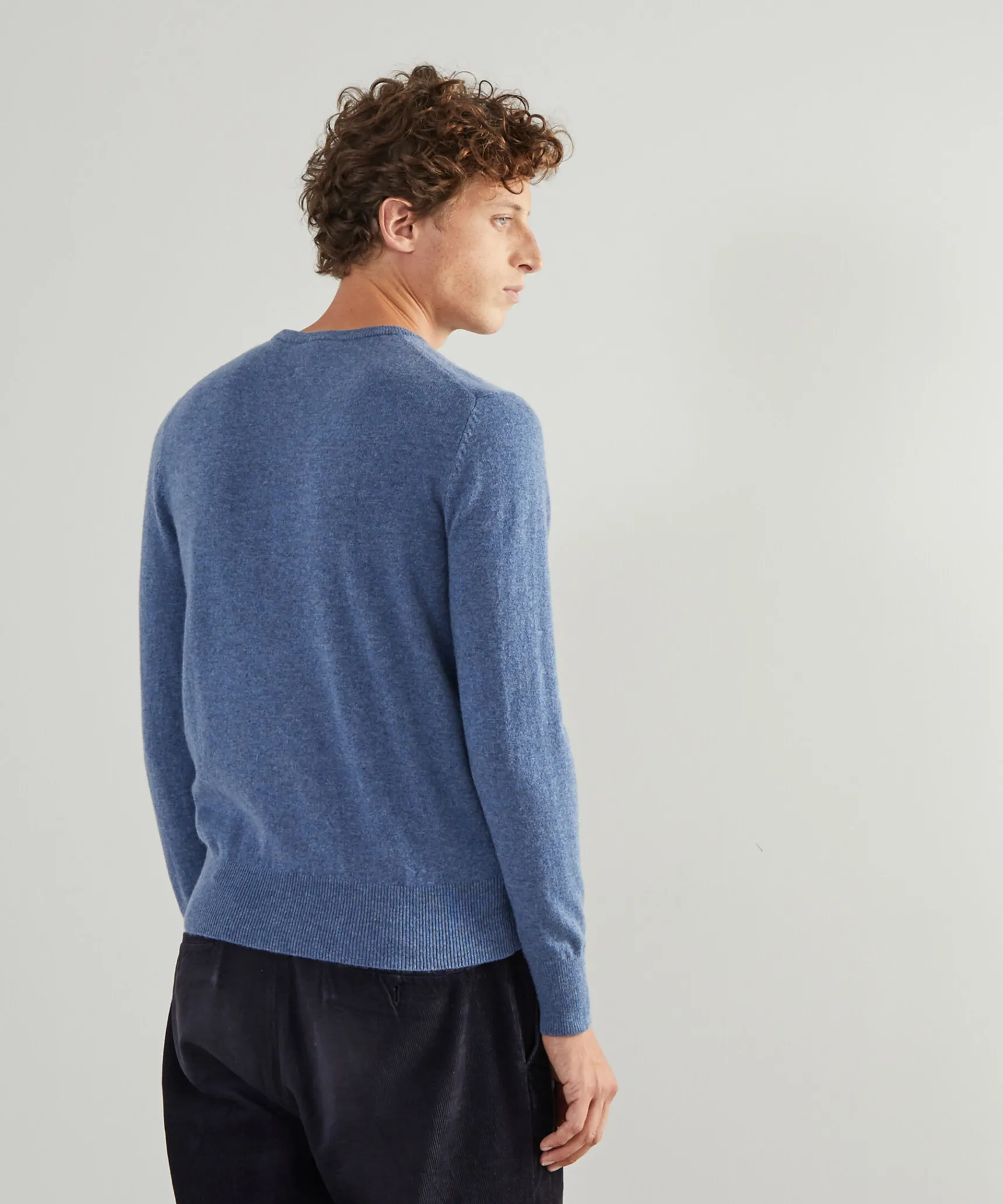 Sale Rodier Pull homme col rond en cachemire 2 fils bleu