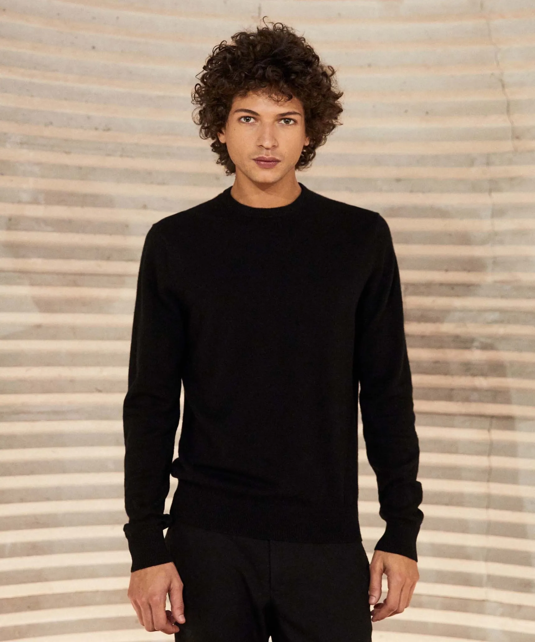 Rodier Pull homme col rond en cachemire 2 fils noir intense