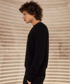 Rodier Pull homme col rond en cachemire 2 fils noir intense