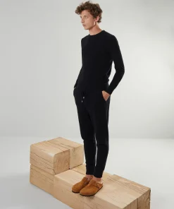 Rodier Pull homme col rond en cachemire 2 fils noir