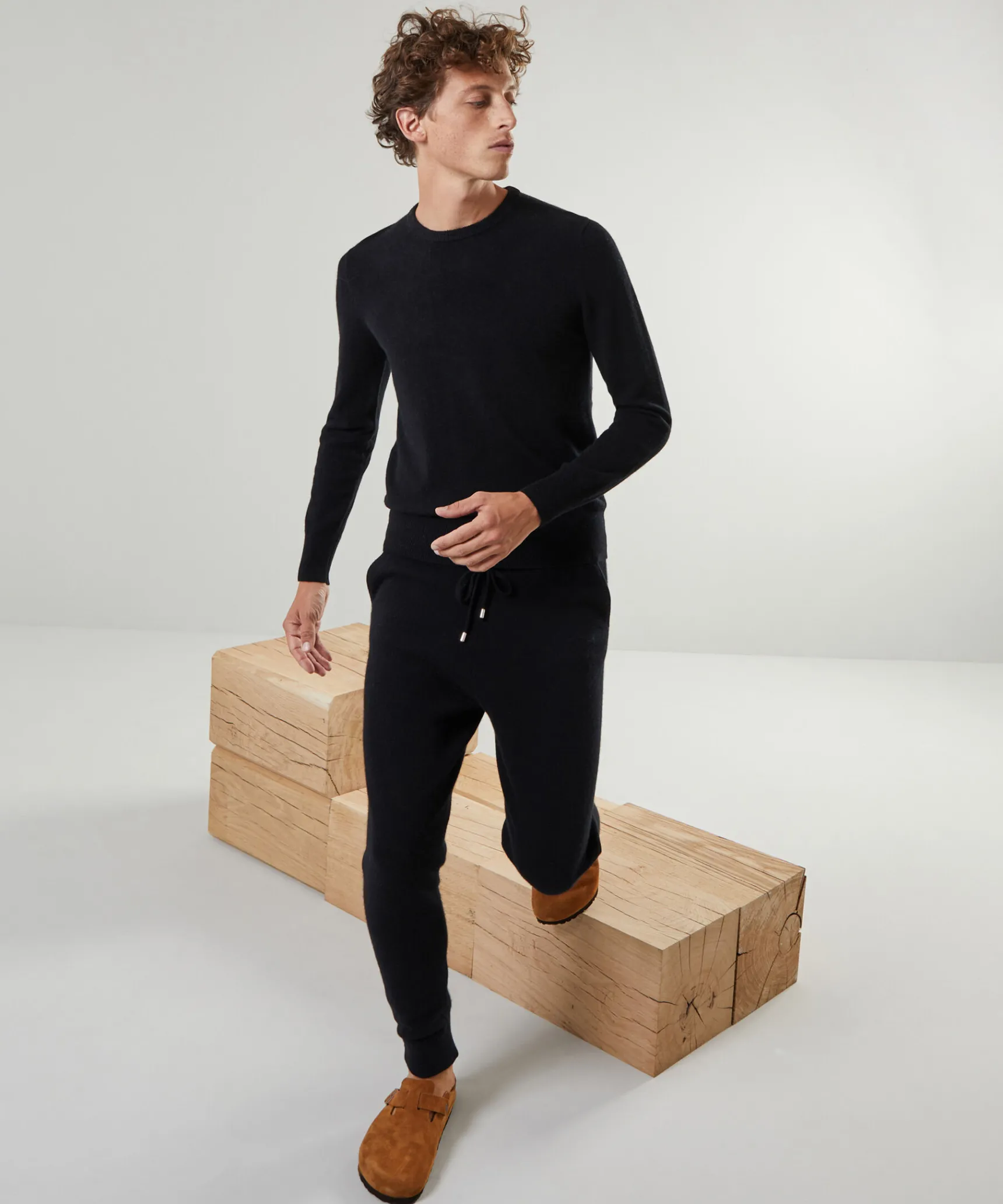 Rodier Pull homme col rond en cachemire 2 fils noir