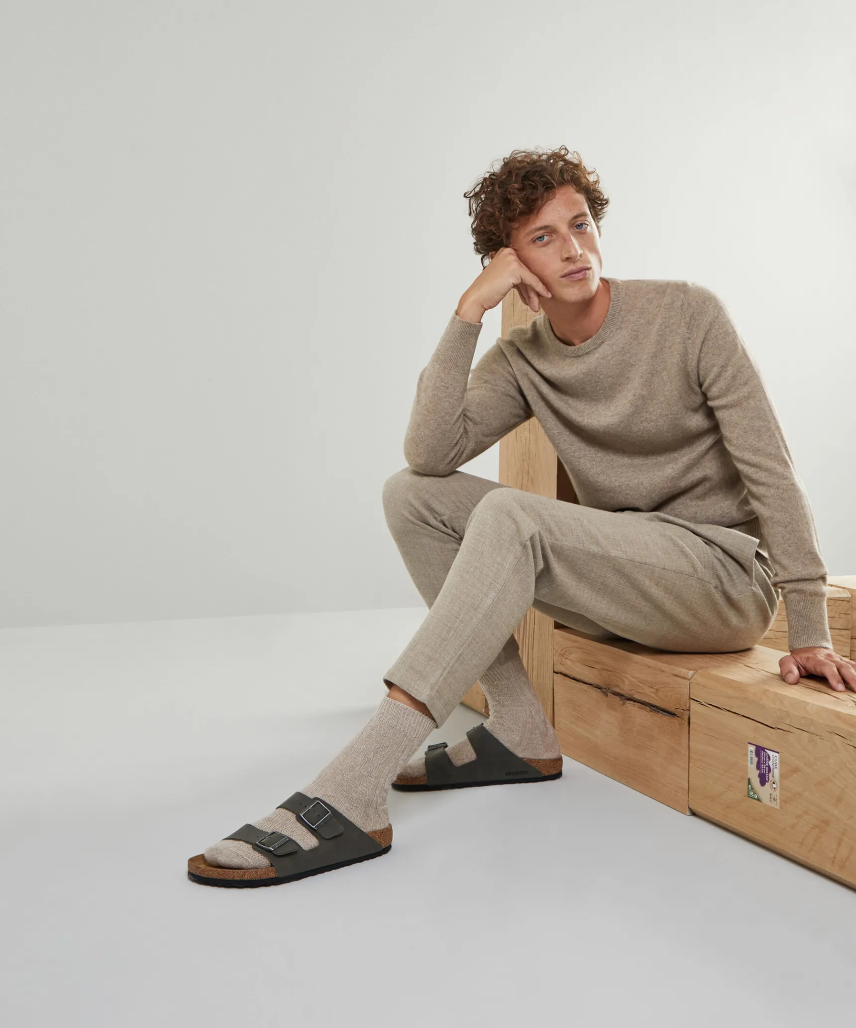 Online Rodier Pull homme col rond en cachemire 2 fils taupe