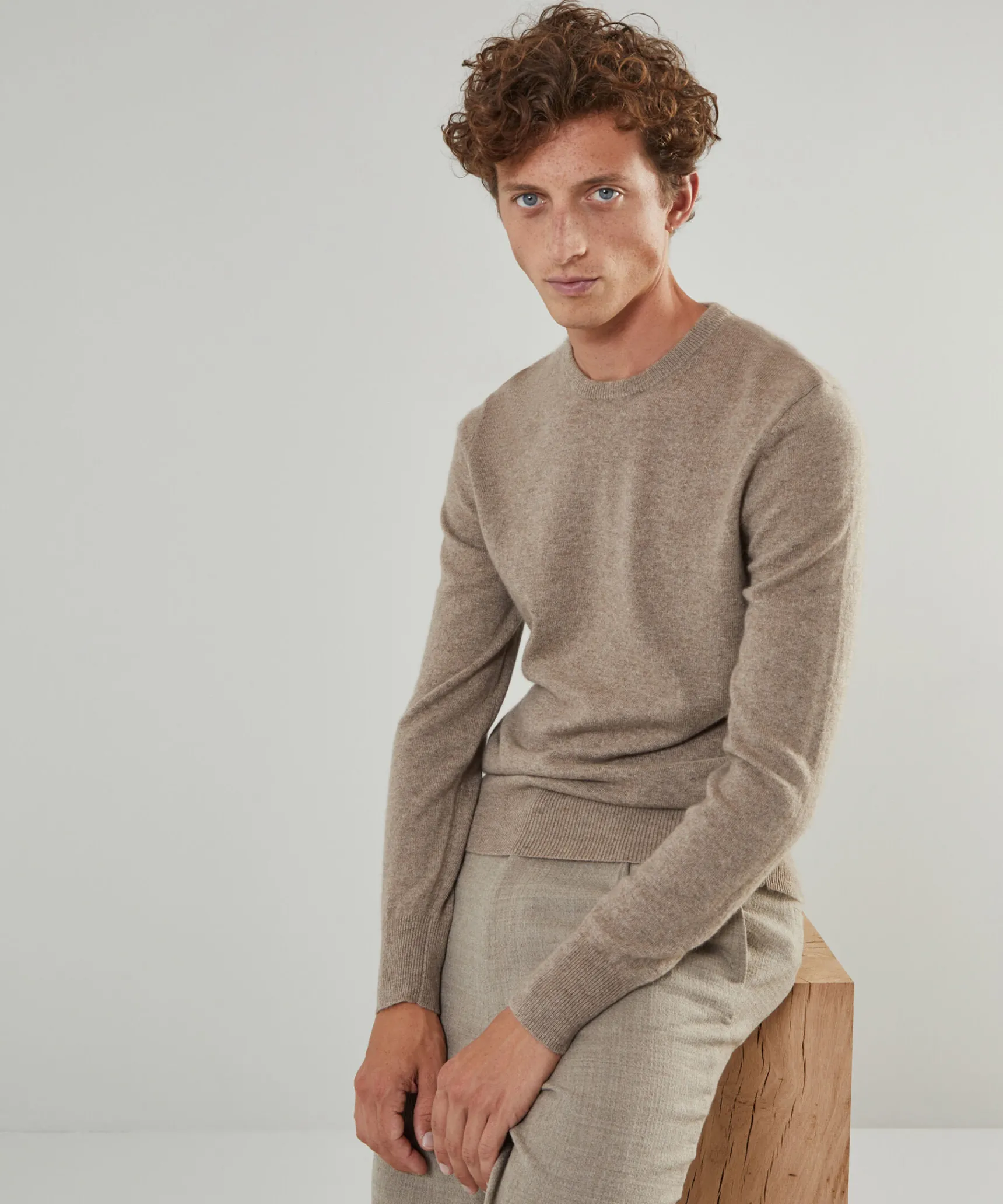 Online Rodier Pull homme col rond en cachemire 2 fils taupe