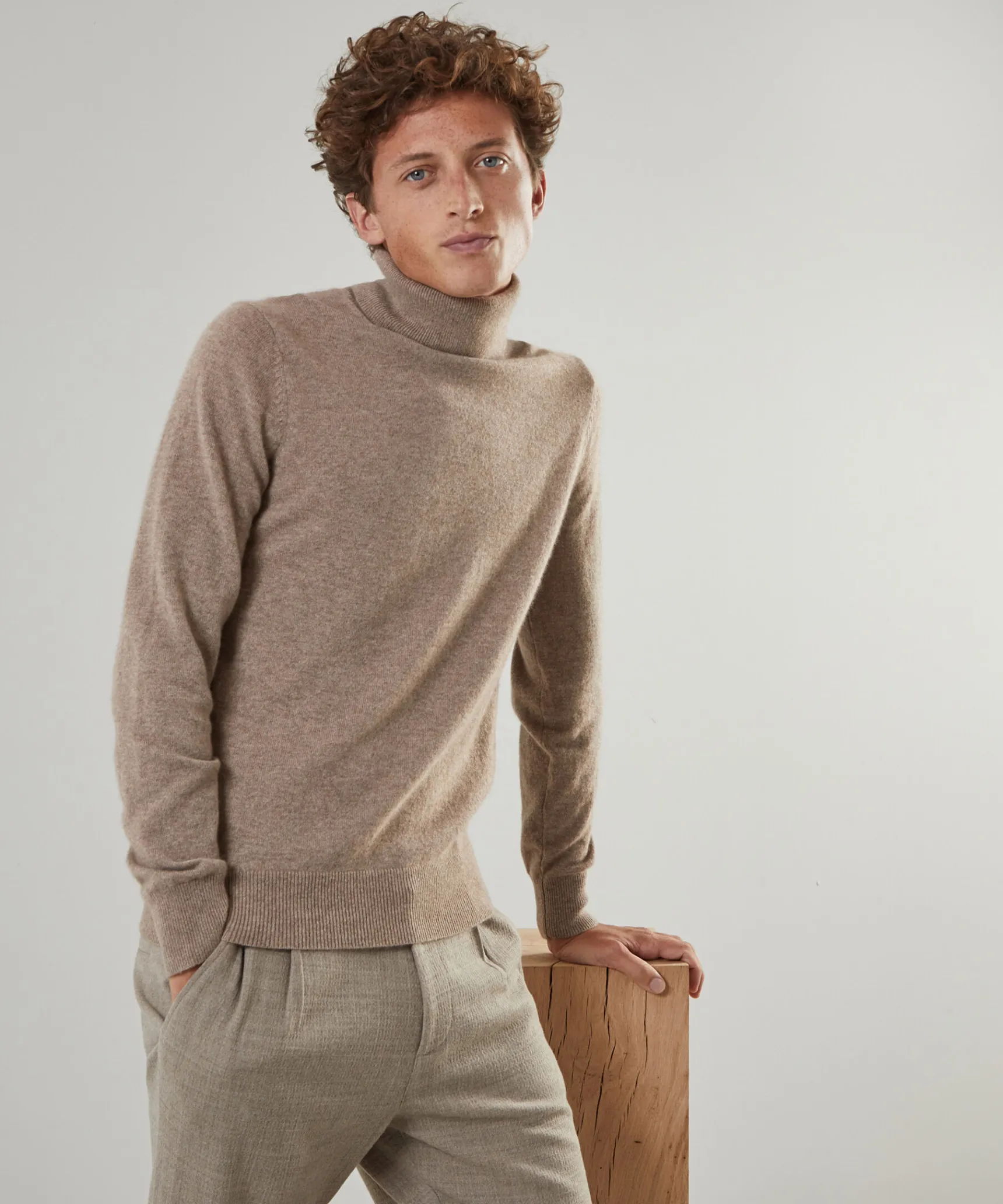 Sale Rodier Pull homme col roulé en cachemire 2 fils taupe