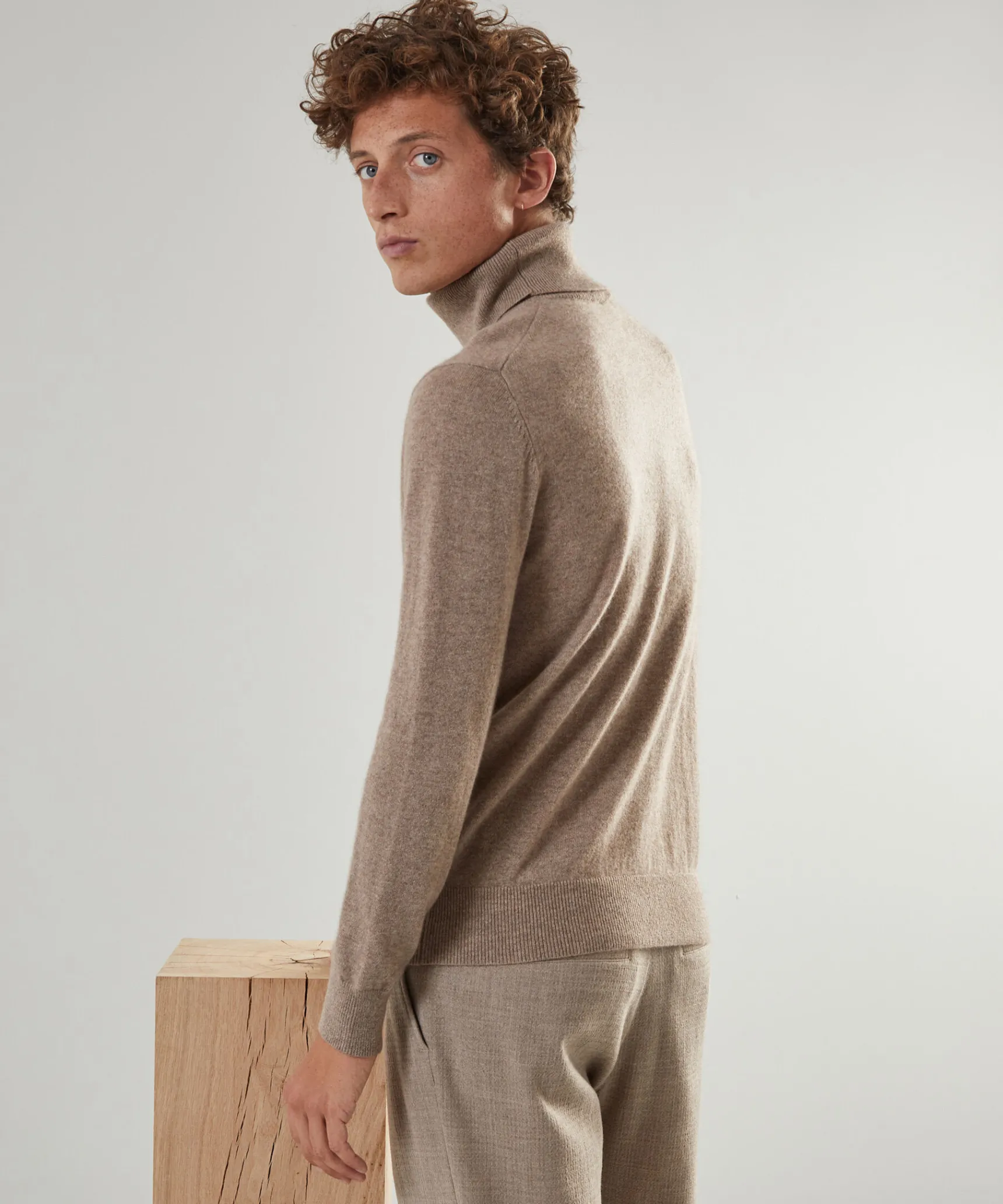 Sale Rodier Pull homme col roulé en cachemire 2 fils taupe