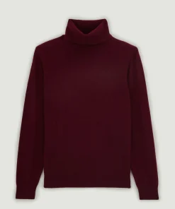 Hot Rodier Pull homme col roulé en cachemire 2 fils bordeaux