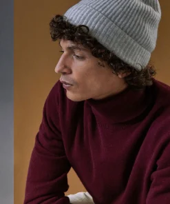 Hot Rodier Pull homme col roulé en cachemire 2 fils bordeaux