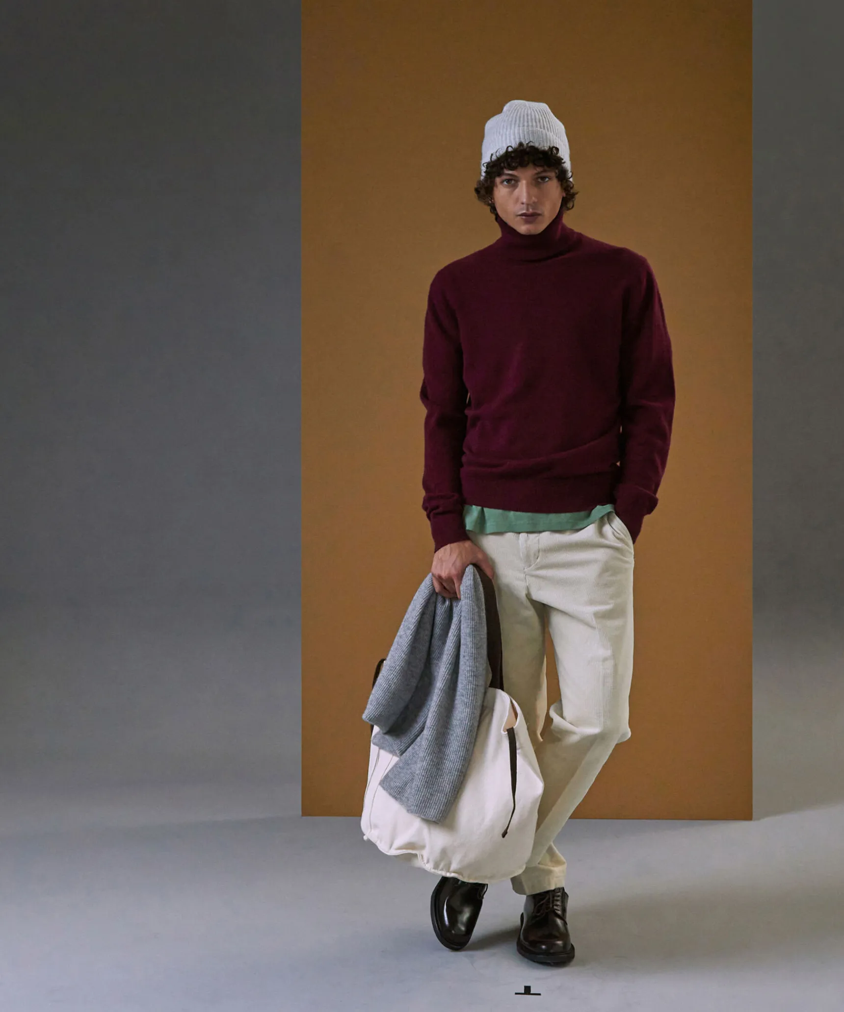 Hot Rodier Pull homme col roulé en cachemire 2 fils bordeaux