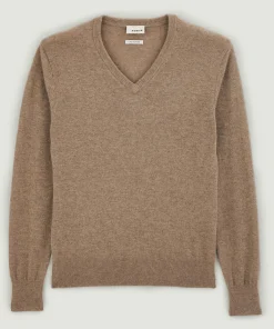 Best Rodier Pull homme col V à en cachemire 2 fils taupe