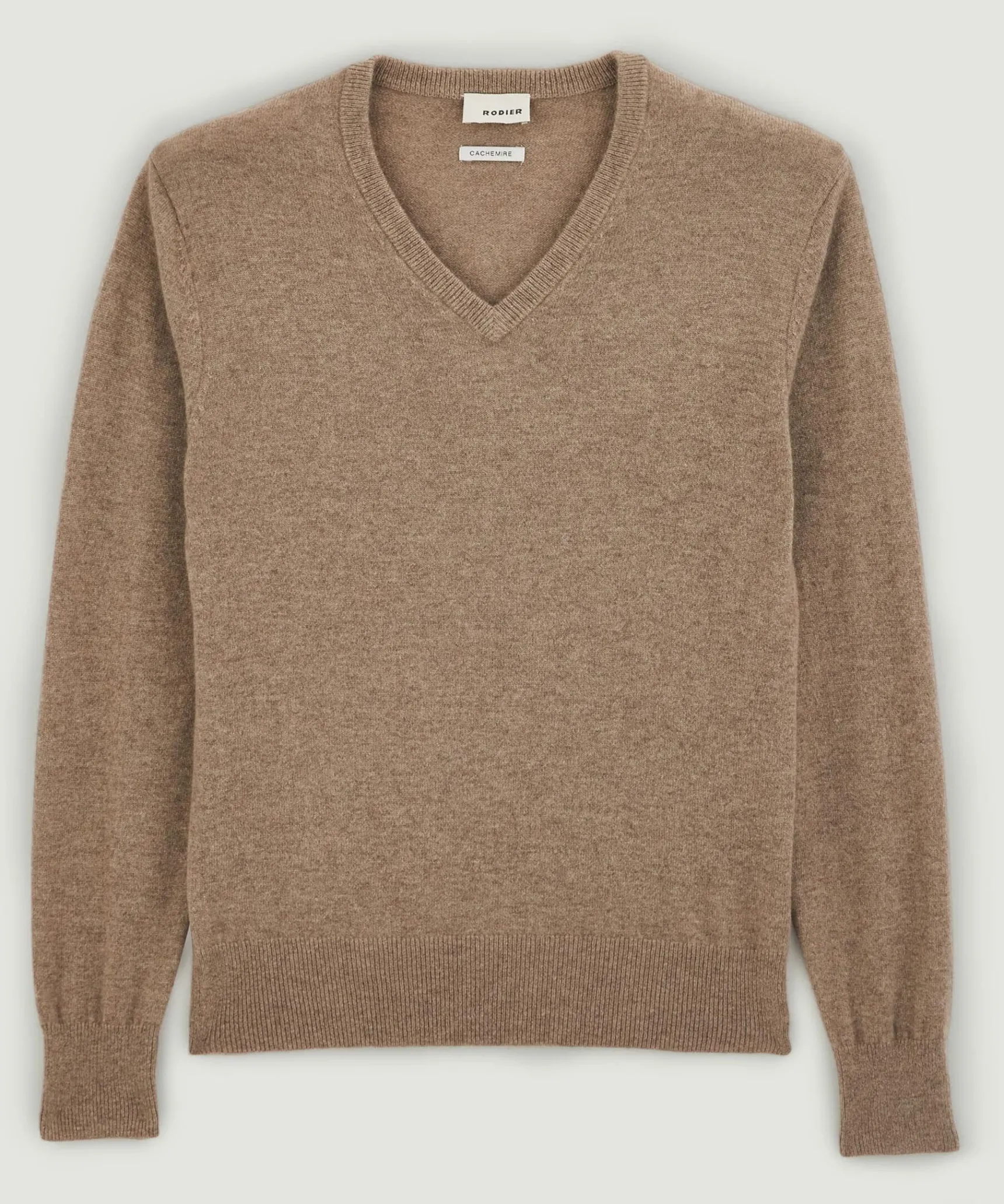 Best Rodier Pull homme col V à en cachemire 2 fils taupe