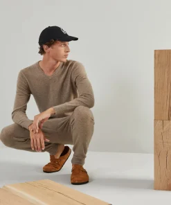 Best Rodier Pull homme col V à en cachemire 2 fils taupe