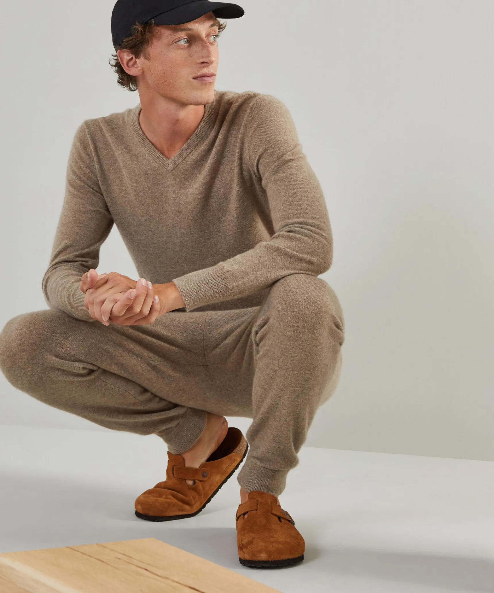 Best Rodier Pull homme col V à en cachemire 2 fils taupe