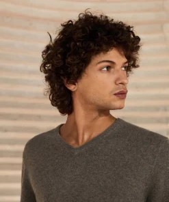 Rodier Pull homme col V en cachemire 2 fils taupe